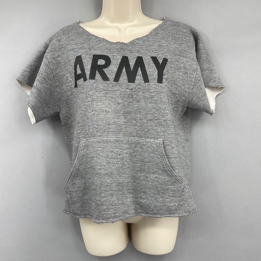 Vintage Russell Super‎ Weights Army Sweatshirt Gray Cut Off Short Sleeve M 38-40